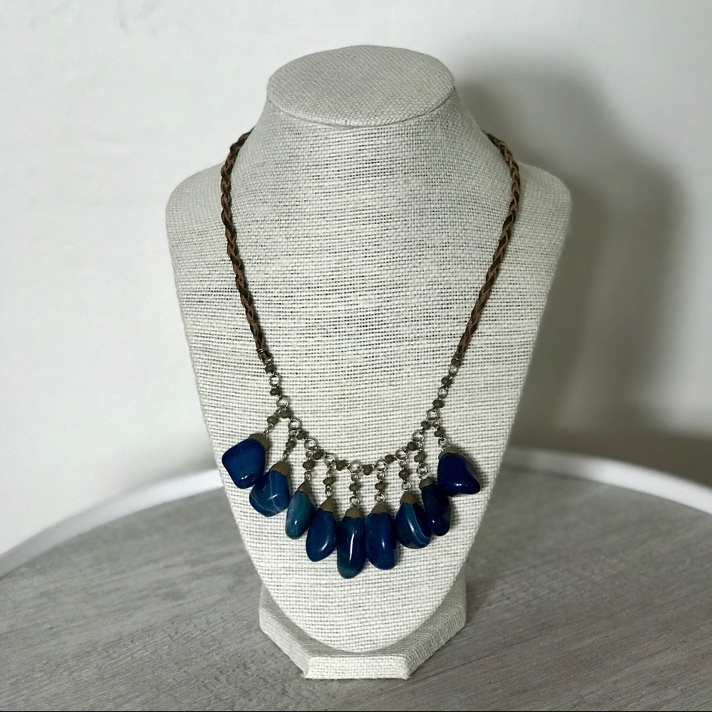 ⬇️ PRICE DROP! Blue Stone Braided Leather Necklace